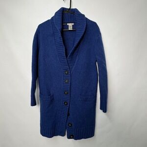 GAP Womens XL Blue 100% Lambswool Shawl Collar Long Cardigan Sweater